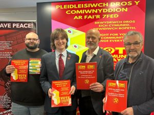 Friends of the Communist Party in Bangor holding the newly launched manifesto.