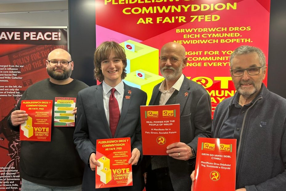 Friends of the Communist Party in Bangor holding the newly launched manifesto.
