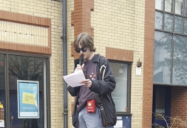Jaime Fitter addressing the anti-racist demo in Wrexham 2026-04-04 (1)
