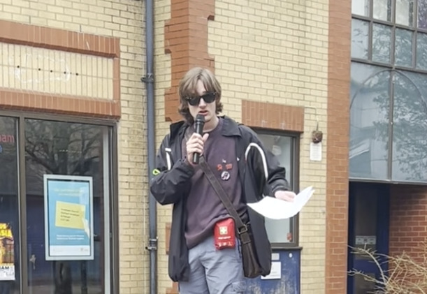 Jaime Fitter addressing the anti-racist demo in Wrexham 2026-04-04 (2)