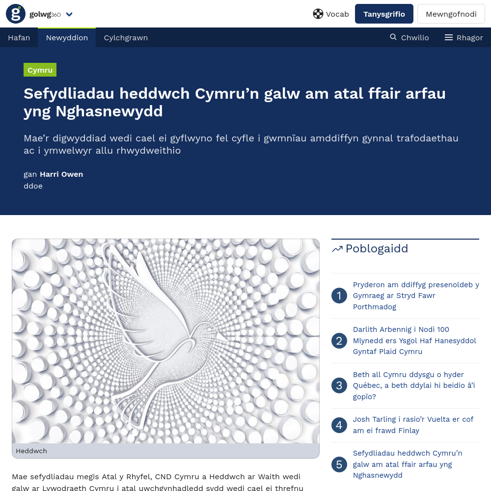 Screenshot of Golwg 360 article.