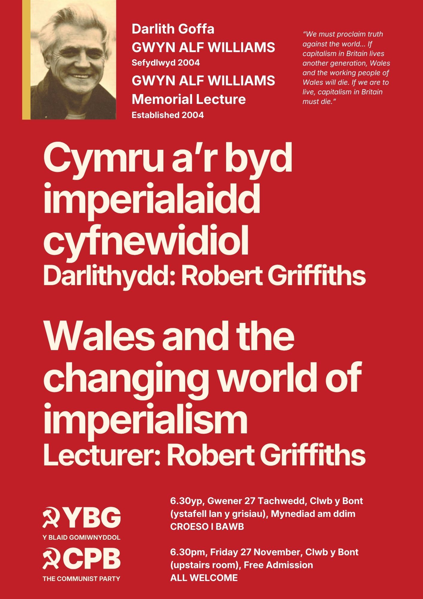 2026 Gwyn Alf Williams Memorial Lecture Flyer page 1