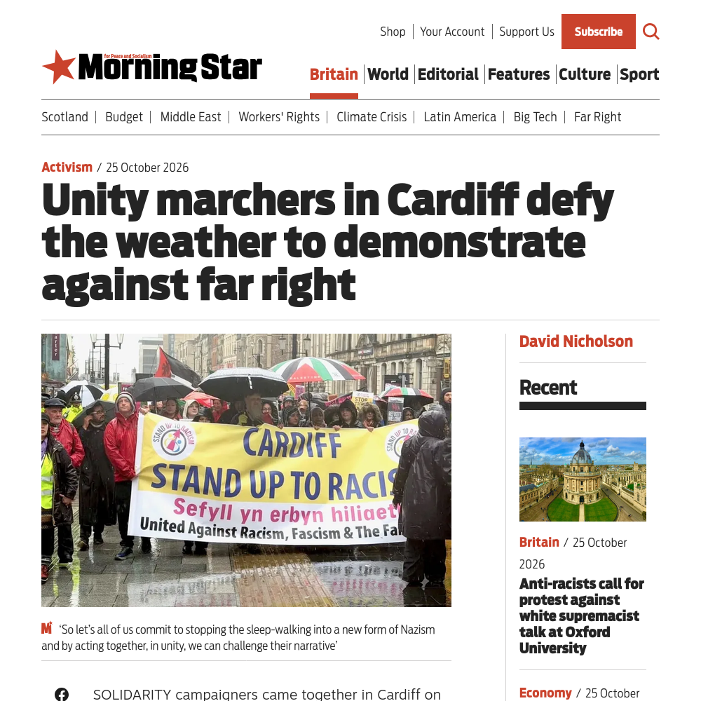 Cardiff unity march morning star report